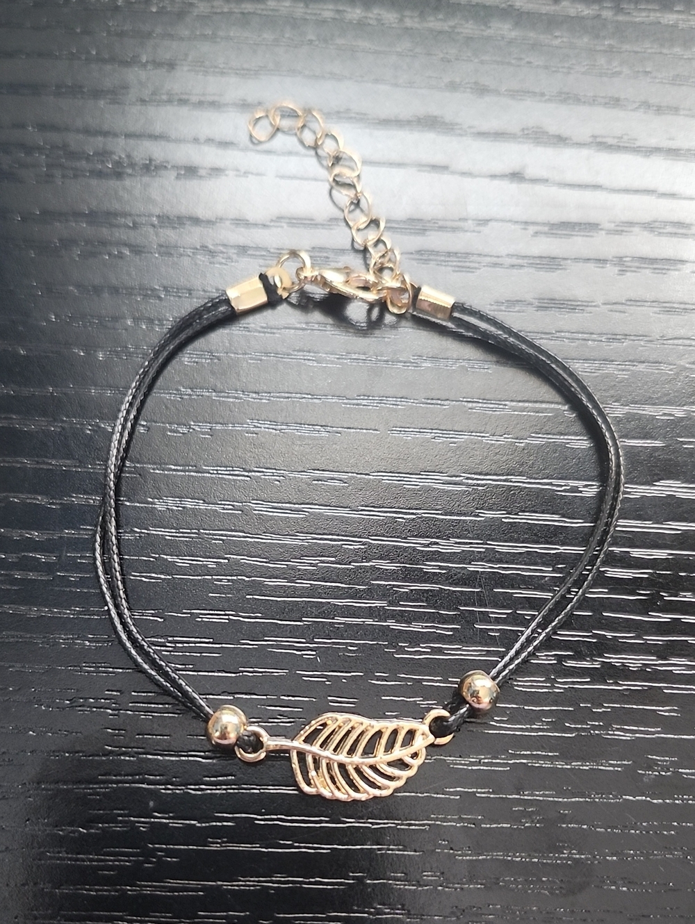 Gold Leaf Cord Bracelet - Black and Gold